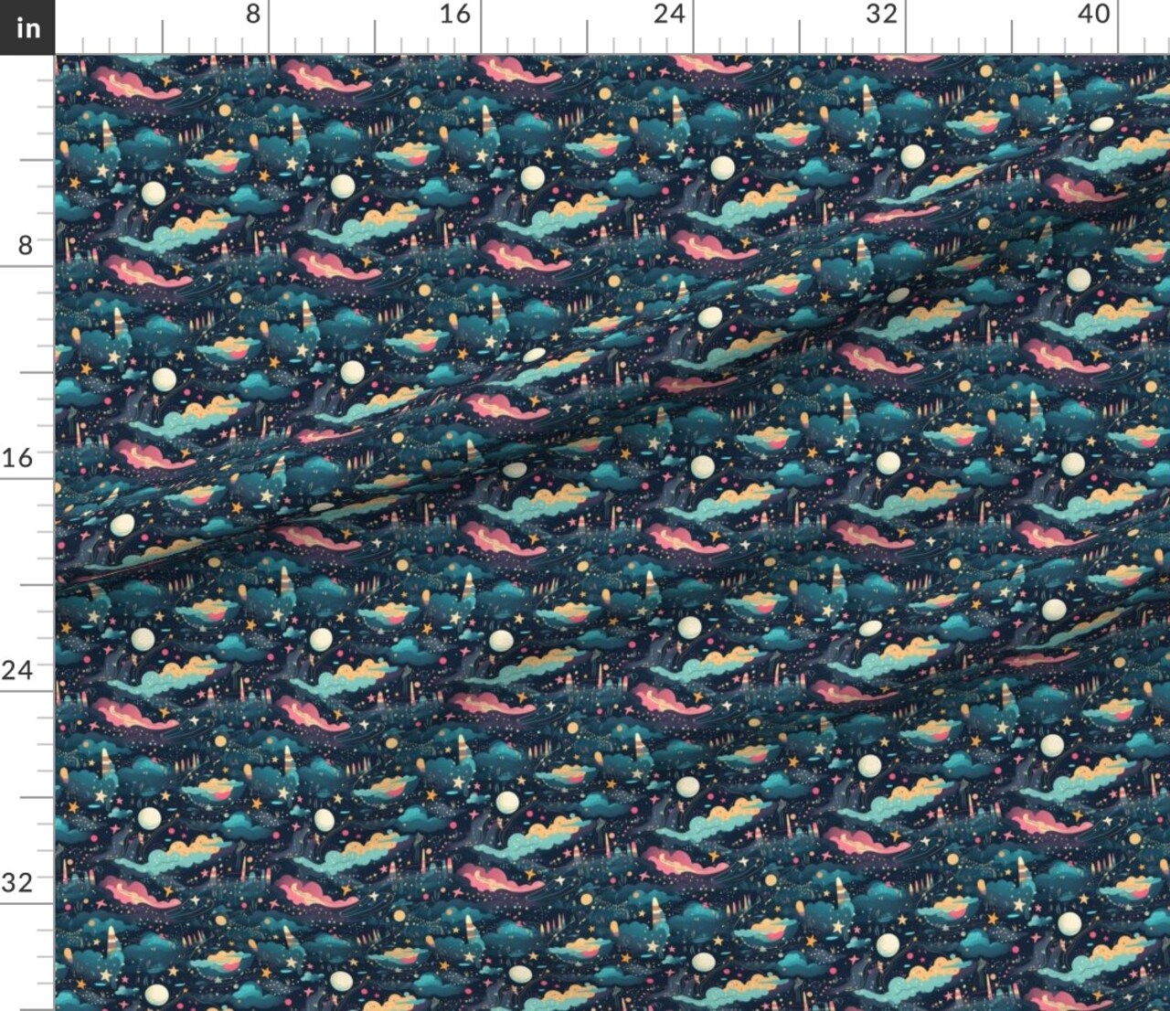 Dreams Celestial Galaxy Moon Stars Clouds Custom Printed Fabric by Spoonflower Various Fabrics by the Yard or Fat Quarter